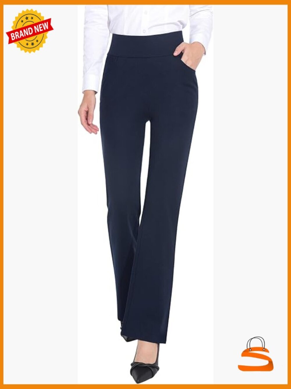 High Waist Pull-On Dress Pants Tummy Control Trousers 4 Pockets Bootcut
